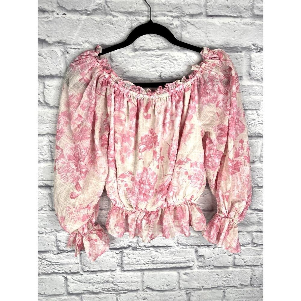 LOVE COLETTE Women's Pink Floral Off Shoulder Long Sleeve Blouse Small - Picture 5 of 5